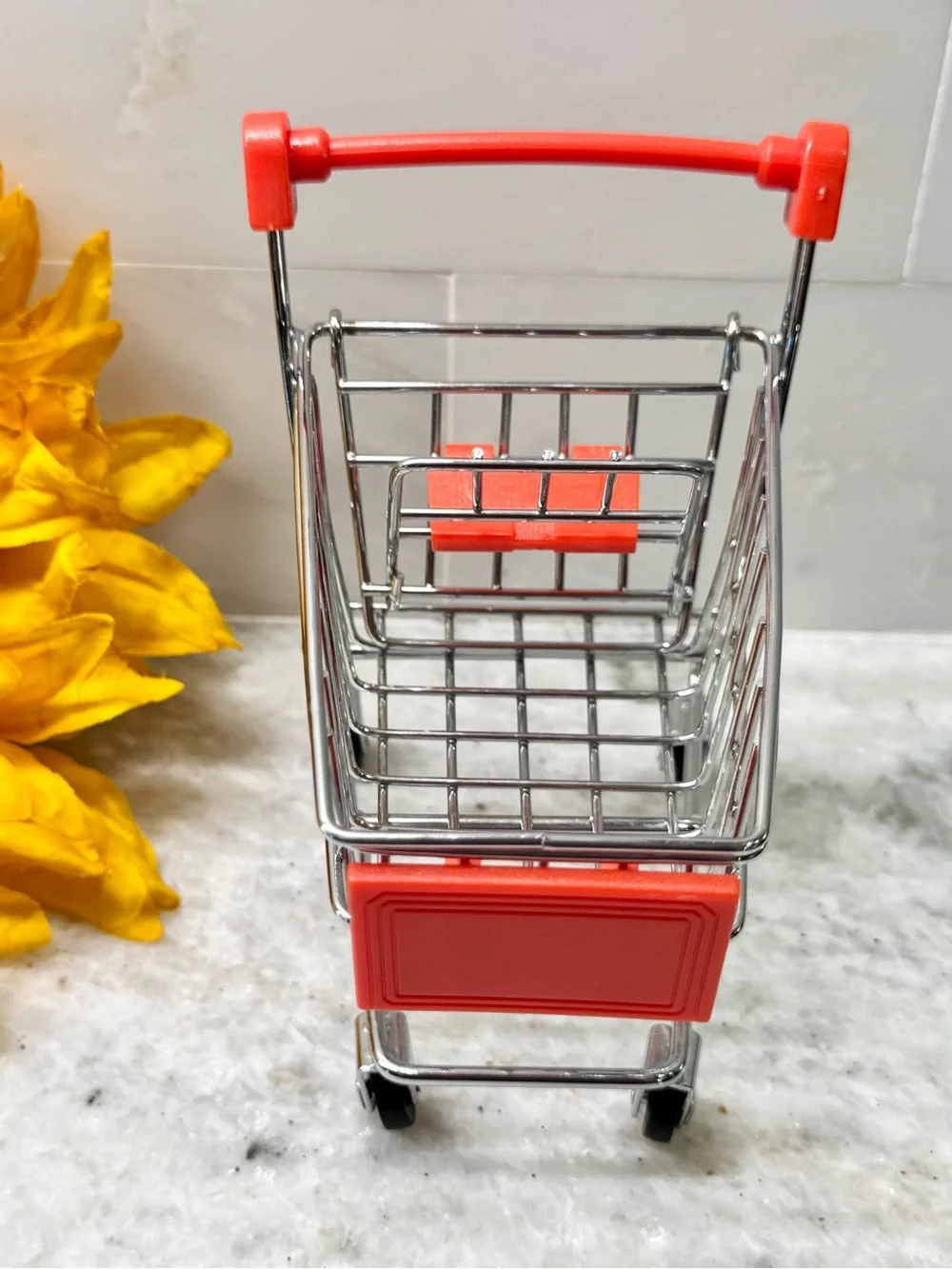 New Mini Red Grocery Style Shopping Cart for Desk Top Work Bench Office - 4.72”